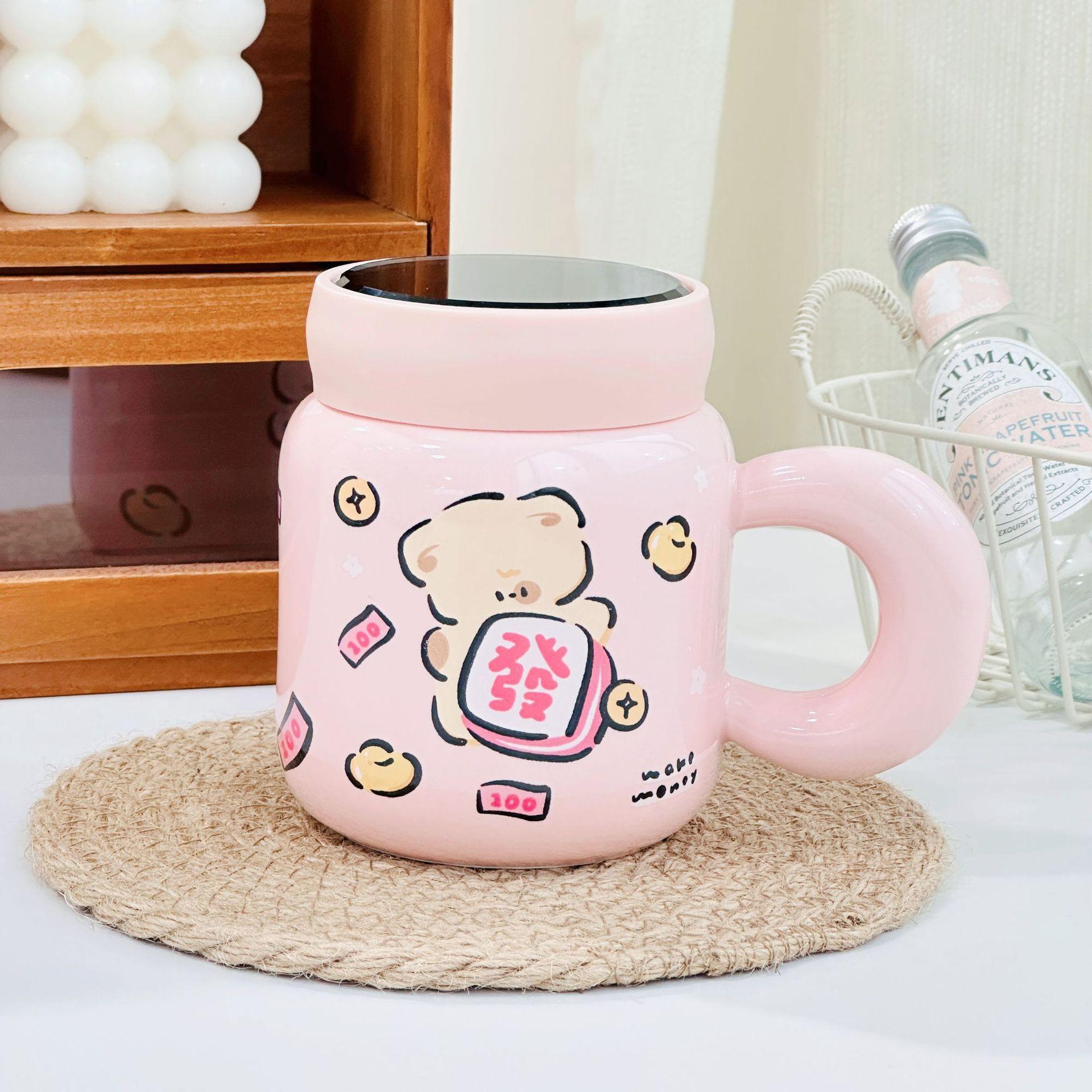 Большая емкость зеркальная чашка для воды студенческая мультяшная чашка милый сувенир керамическая кружка с крышкой высокий внешний вид 480ML