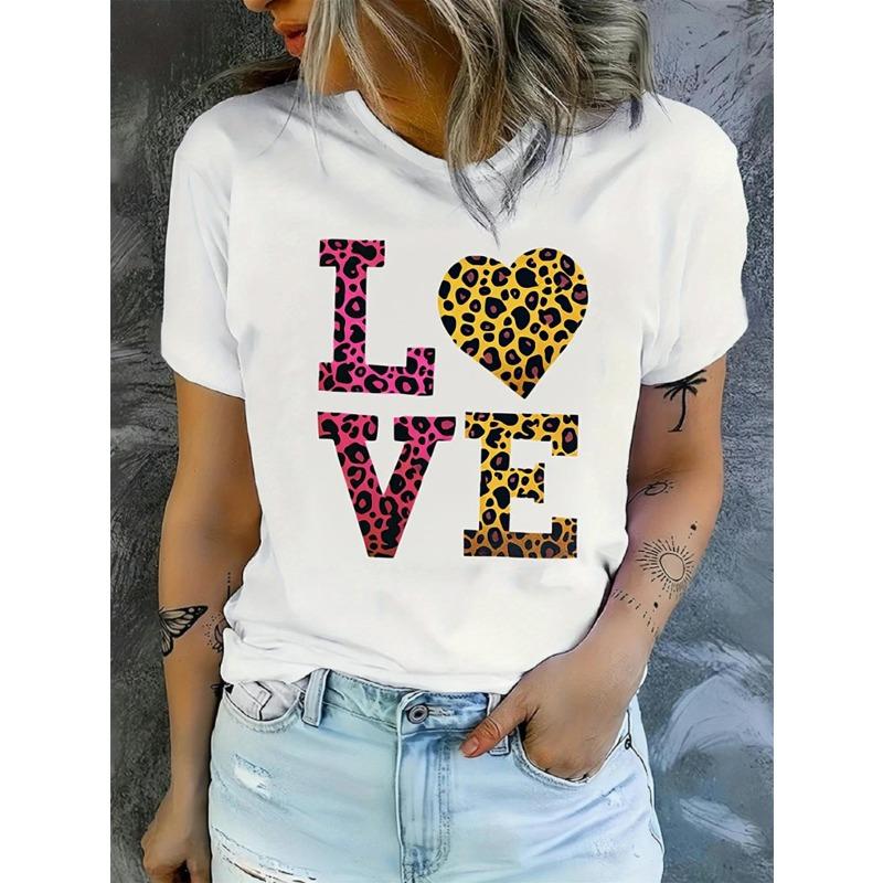 European Size Women s White T-Shirt - Love Leopard Print Short Sleeve Round Neck Top, Casual Streetwear Blouse for all-Season Fashion Conscious Style 4XL білий
European Size Women s White T-Shirt - Love Leopard Print Short Sleeve Round Neck Top, Casual Streetwear Blouse for all-Season Fashion Conscious Style 4XL білий