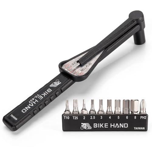 BIKE HAND Bicycle Torque Wrench Set, 1/4 inch (6.35 mm) Drive, 1-12 Nm, Portable, Compact, Includes 10 Bit Set, Made in Taiwan (YC-637+Bits)
BIKE HAND Bicycle Torque Wrench Set, 1/4 inch (6.35 mm) Drive, 1-12 Nm, Portable, Compact, Includes 10 Bit Set, Made in Taiwan (YC-637+Bits)