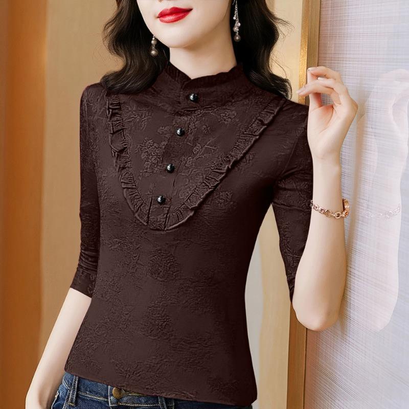 Retro Style Stand-up Collar German Velvet Embossed Top for Women in Autumn and Winter Warm Long-sleeved Fungus Trimmed Inner Base Layer 5XL коричневий
Retro Style Stand-up Collar German Velvet Embossed Top for Women in Autumn and Winter Warm Long-sleeved Fungus Trimmed Inner Base Layer 5XL коричневий