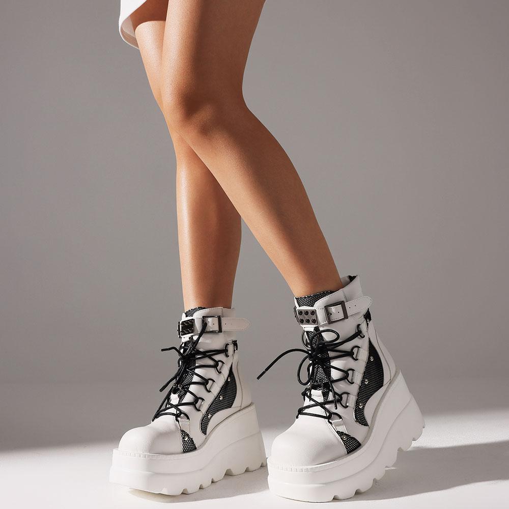 DoraTasia Punk Ankle Platform Back Zipper Buckle Round Toe Lace up Chunky High top Heeled Mixed color Motorcycle 35
DoraTasia Punk Ankle Platform Back Zipper Buckle Round Toe Lace up Chunky High top Heeled Mixed color Motorcycle 35