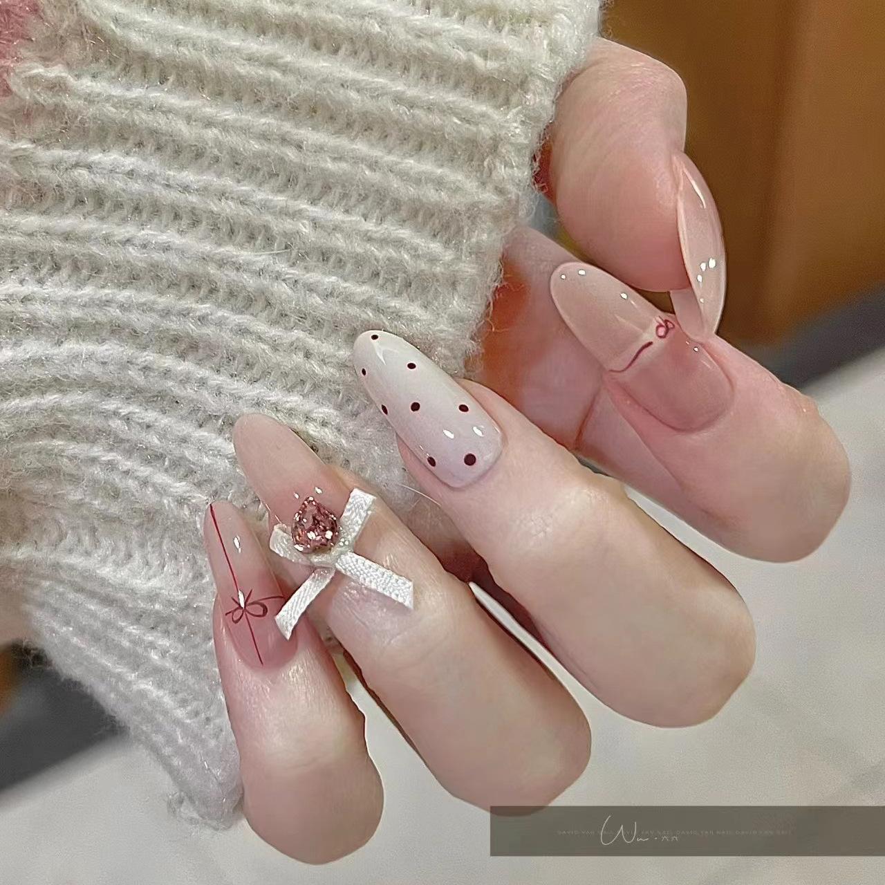 Ribbon Bow Hand-painted Hand-drawn Hand-wearing Armor Cute Polka Dot Nude Color Armor Piece Removal Manicure Large L
Ribbon Bow Hand-painted Hand-drawn Hand-wearing Armor Cute Polka Dot Nude Color Armor Piece Removal Manicure Large L