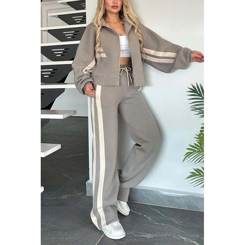 European and American Stripe Zip-up Top Outerwear Blazer Set Women Leisure Sports Suit Women Gray 2XL
European and American Stripe Zip-up Top Outerwear Blazer Set Women Leisure Sports Suit Women Gray 2XL