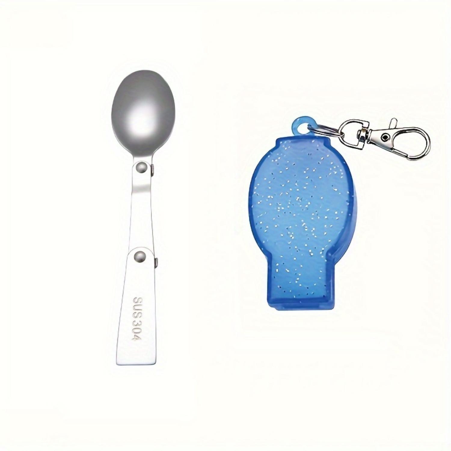 Складной набор посуды из нержавеющей стали. Легкая, портативная карманная ложка и вилка для путешествий на природе и кемпинга. синий