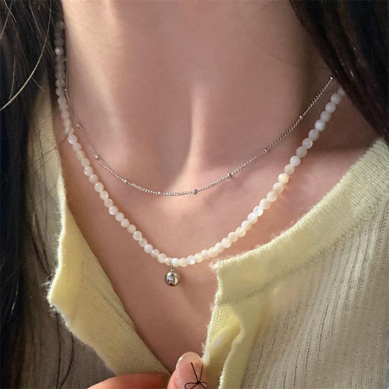 S925 Sterling Silver Double Layer White Shell Round Ball Necklace - Minimalist High-End Korean Spring/Summer Design. S925 Silver
S925 Sterling Silver Double Layer White Shell Round Ball Necklace - Minimalist High-End Korean Spring/Summer Design. S925 Silver