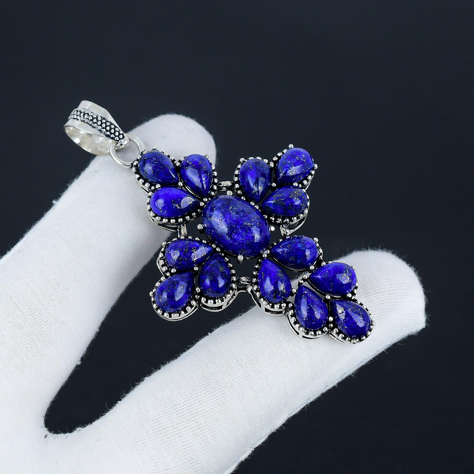 Natural Lapis Lazuli Gemstone Silver Cross Pendant in 925 Sterling Silver - Handmade Pear Design, Everyday Wear Jewelry Valantine Day Gift 2.95 синій
Natural Lapis Lazuli Gemstone Silver Cross Pendant in 925 Sterling Silver - Handmade Pear Design, Everyday Wear Jewelry Valantine Day Gift 2.95 синій