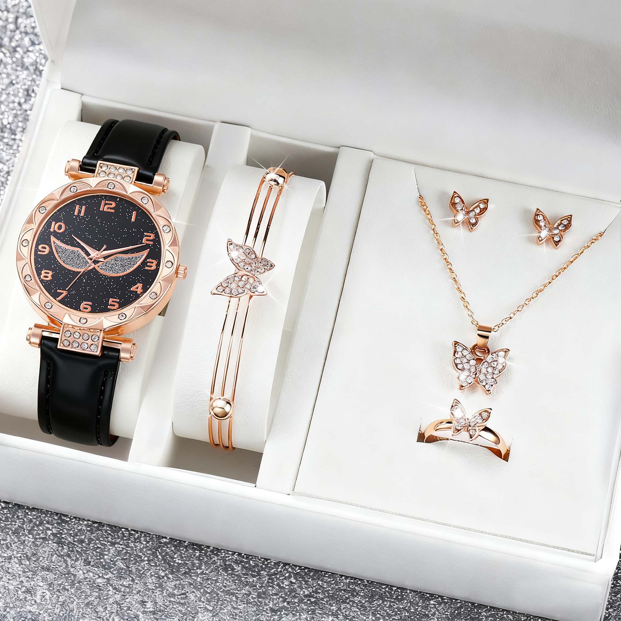 Fashionable simple diamond-encrusted women s quartz watch and jewelry 6-piece set, suitable for daily wear, Christmas and Thanks кавовий
Fashionable simple diamond-encrusted women s quartz watch and jewelry 6-piece set, suitable for daily wear, Christmas and Thanks кавовий