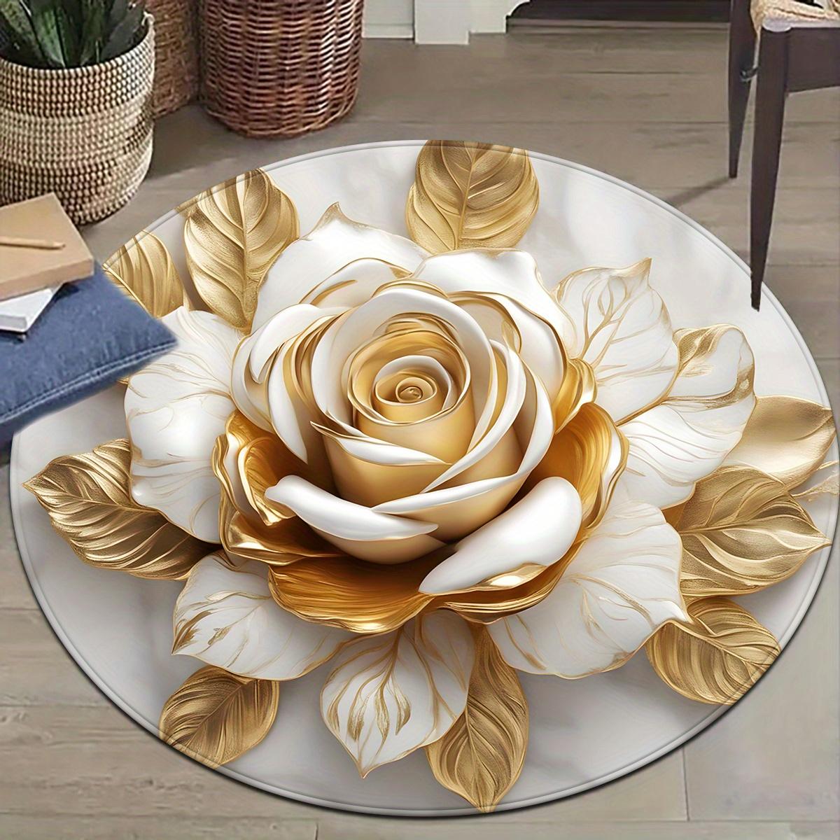 White Gold Rose Round Rug, Luxury Polyester Mat for Bedroom Living Room Decor, Hand Wash Only, Romantic Design Diameter 60cm
White Gold Rose Round Rug, Luxury Polyester Mat for Bedroom Living Room Decor, Hand Wash Only, Romantic Design Diameter 60cm