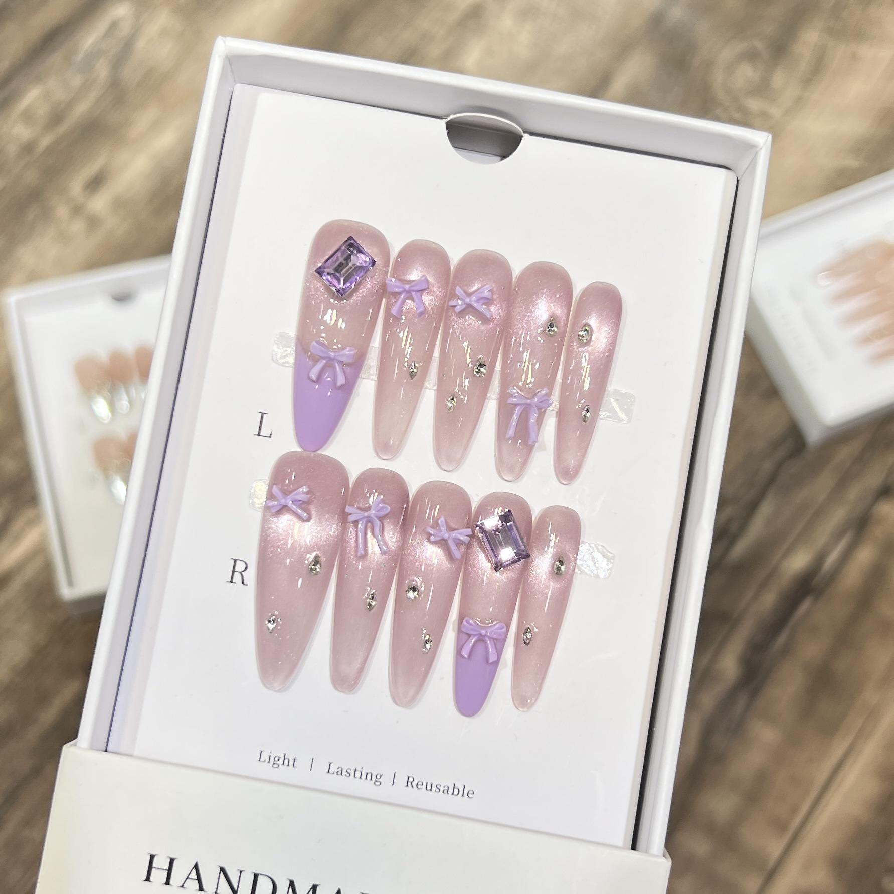 Literary Purple French Bow Cat Eye Manicure Nail Stickers, Purely Handmade Wearable Nails Large
Literary Purple French Bow Cat Eye Manicure Nail Stickers, Purely Handmade Wearable Nails Large