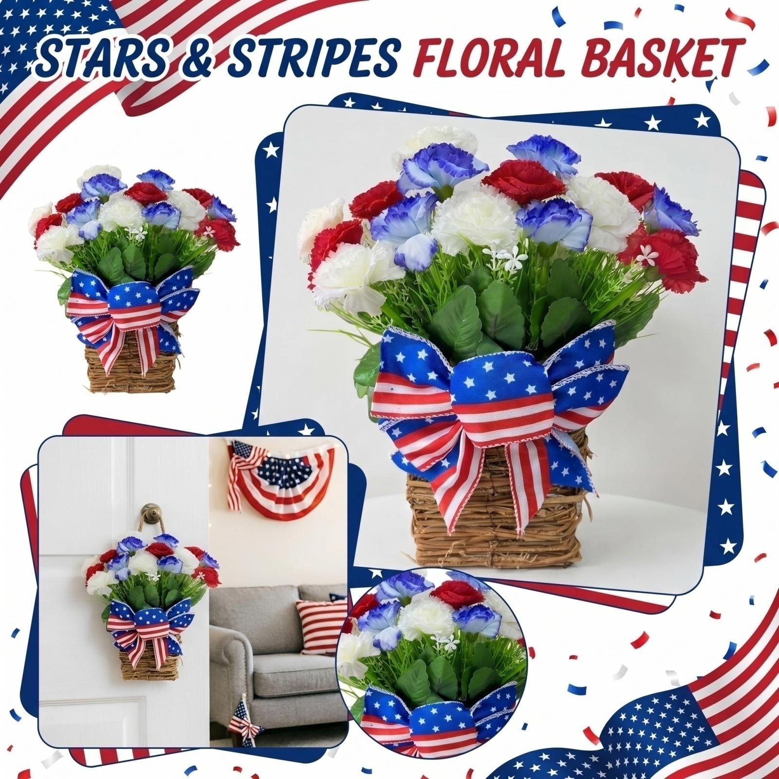 Artificial Carnation Flower Arrangement in Woven Basket with Patriotic Ribbon for Wall Hanging Decoration Suitable for Indoor Outdoor Use One Size
Artificial Carnation Flower Arrangement in Woven Basket with Patriotic Ribbon for Wall Hanging Decoration Suitable for Indoor Outdoor Use One Size