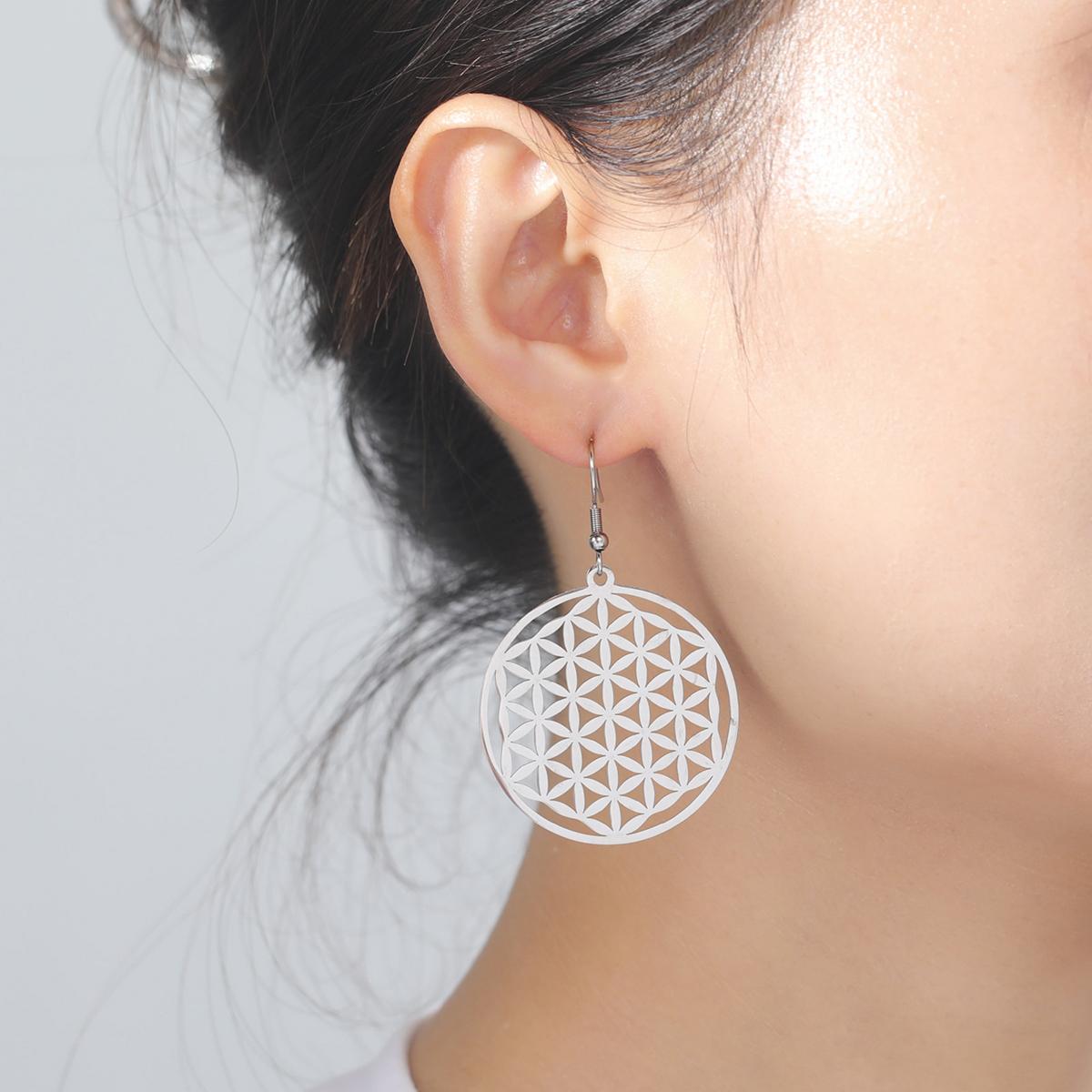 LIKGREAT Mandala Flower of Life Dangle Earrings Stainless Steel Sacred Geometry Hollow Round Drop Earring Jewelry Gift for Women
LIKGREAT Mandala Flower of Life Dangle Earrings Stainless Steel Sacred Geometry Hollow Round Drop Earring Jewelry Gift for Women