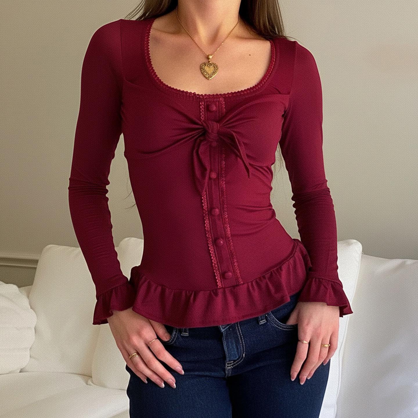 Spicy Girl Bowknot Square Neck Lace Long Sleeve Button-Up Top for Women Large (L) червоний
Spicy Girl Bowknot Square Neck Lace Long Sleeve Button-Up Top for Women Large (L) червоний