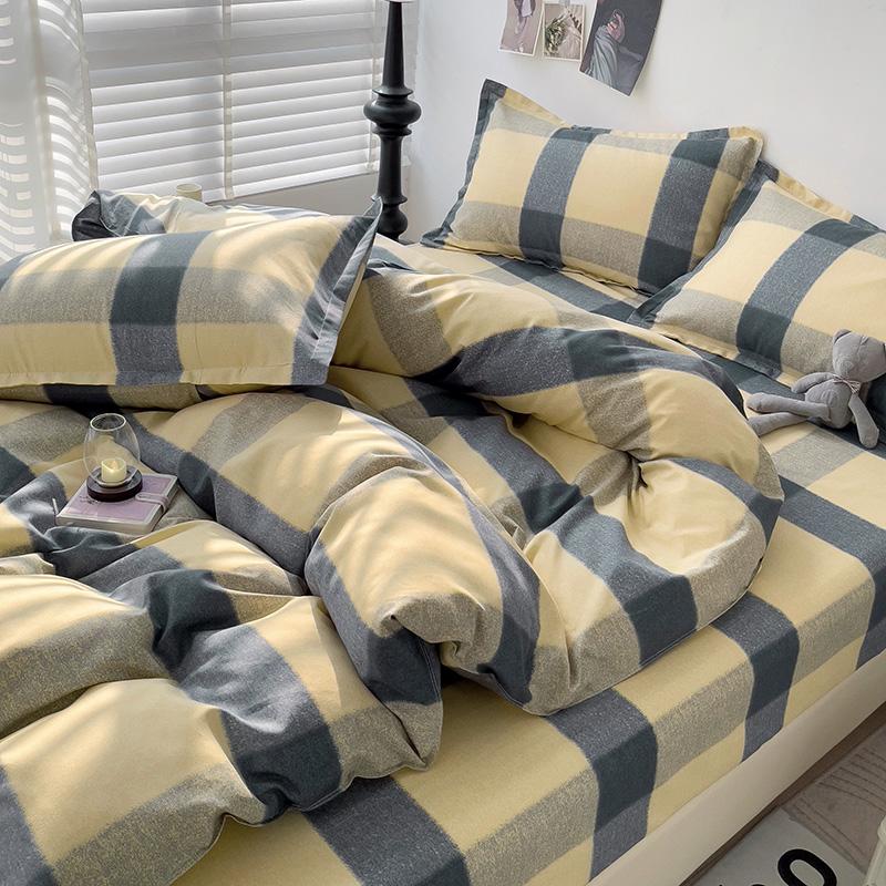 Комплект постельного белья из 4 предметов, 100% хлопок, Комплект из 4 предметов: простыня, одеяло, Простой полосатый клетчатый комплект одеяла для двуспальной кровати 150x200cm