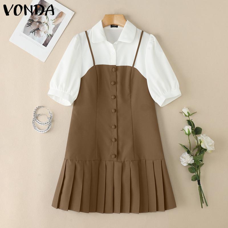 VONDA Women Lapel Neck Short Sleeve Patchwork Casual Pleated Dress L
VONDA Women Lapel Neck Short Sleeve Patchwork Casual Pleated Dress L