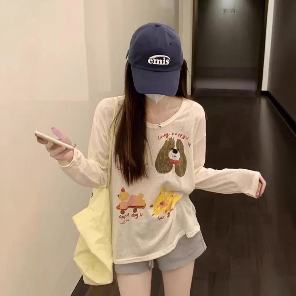 Apricot Dog Print Long Sleeve Women s Casual U-Neck Top Small 
Apricot Dog Print Long Sleeve Women s Casual U-Neck Top Small