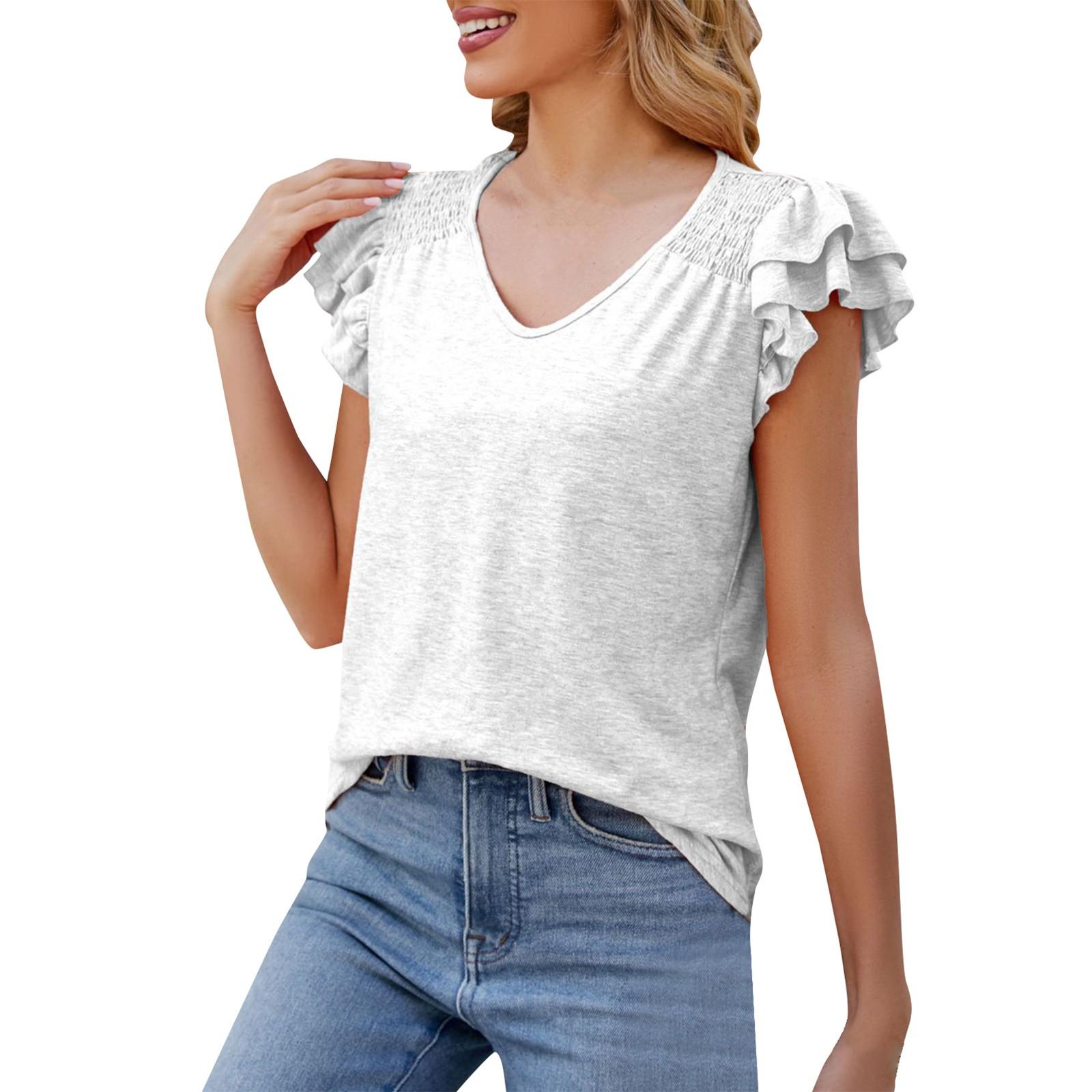 Популярные женские летние топы, однотонная плиссированная повседневная свободная футболка с v-образным вырезом и короткими рукавами XL белый
Популярные женские летние топы, однотонная плиссированная повседневная свободная футболка с v-образным вырезом и короткими рукавами XL белый