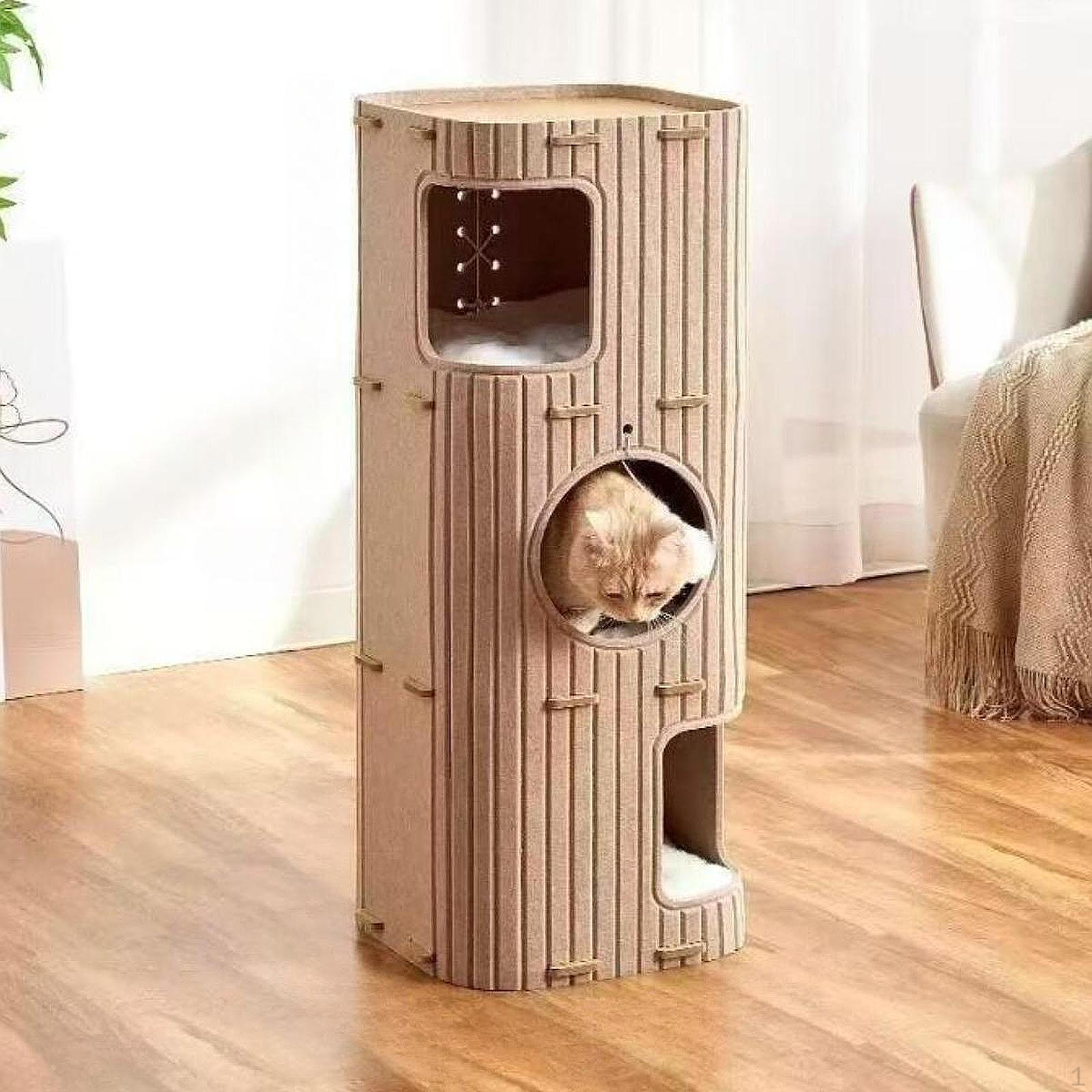 Комплекс для лазания для кошек, Домик, Уютная закрытая пещера, Товары для питомцев, Место для сна, Столбик коричневый