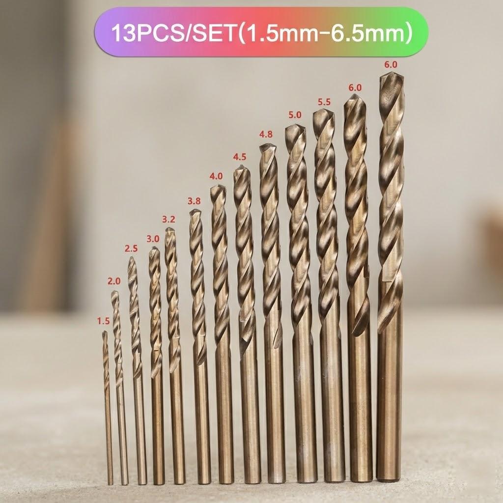 13PCS HSS-CO M35 Cobalt Twist Drill Bit Set for Stainless Steel Copper Aluminum Zinc Alloy
13PCS HSS-CO M35 Cobalt Twist Drill Bit Set for Stainless Steel Copper Aluminum Zinc Alloy
