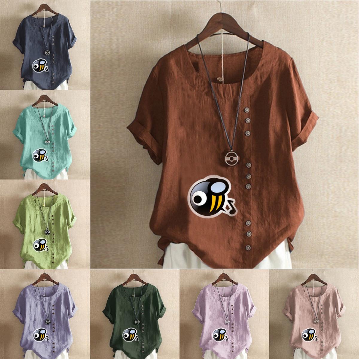 Women s Fashion White Honeybee Print Shot Sleeve T-shirt Loose Cotton Shirt Casual Loose Summer Blouse Tops Plus Size
Women s Fashion White Honeybee Print Shot Sleeve T-shirt Loose Cotton Shirt Casual Loose Summer Blouse Tops Plus Size