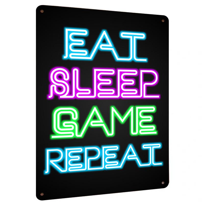 Neon Style Eat Sleep Game Repeat Pattern Custom Metal Tin Sign Modern Home Decor Living Room Bedroom Game Room Wall Art 20x30cm(7.8x11.8inch)
Neon Style Eat Sleep Game Repeat Pattern Custom Metal Tin Sign Modern Home Decor Living Room Bedroom Game Room Wall Art 20x30cm(7.8x11.8inch)