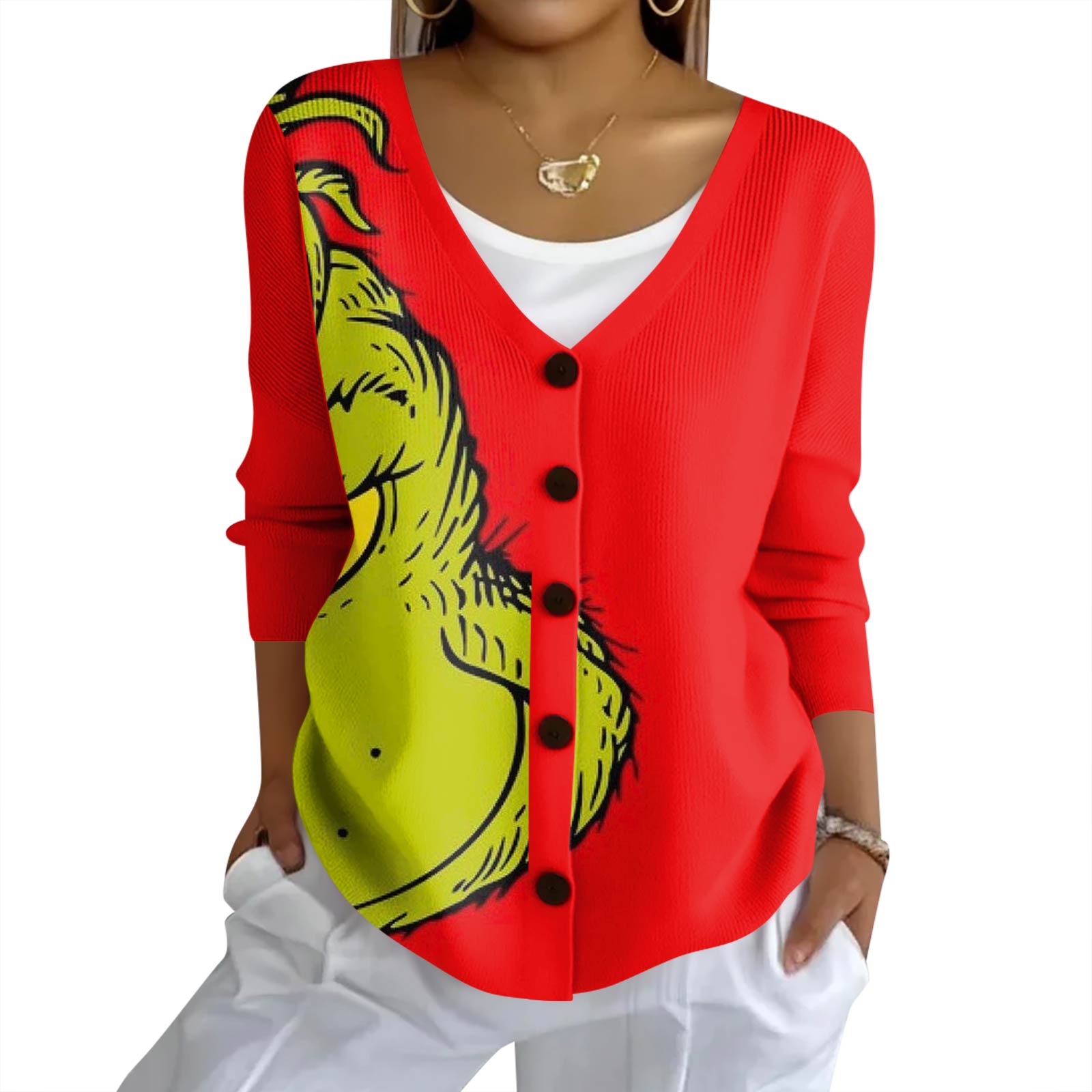Женский модный повседневный вязаный свитер на пуговицах, кардиган-жакет с рождественским принтом M красный
Женский модный повседневный вязаный свитер на пуговицах, кардиган-жакет с рождественским принтом M красный