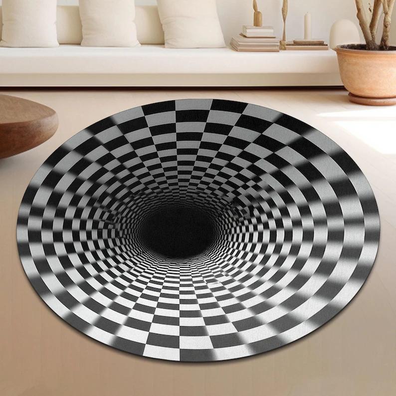 2D Optical Illusion Round Rug Soft Non-Slip Spiral Black White Checkered Pattern Carpet Modern Home Decor Floor Mat 80cm x 80cm
2D Optical Illusion Round Rug Soft Non-Slip Spiral Black White Checkered Pattern Carpet Modern Home Decor Floor Mat 80cm x 80cm