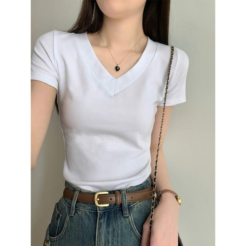 Простая однотонная футболка с V-образным вырезом спереди и короткими рукавами, женская летняя новая облегающая студенческая футболка 2XL белый
Простая однотонная футболка с V-образным вырезом спереди и короткими рукавами, женская летняя новая облегающая студенческая футболка 2XL белый