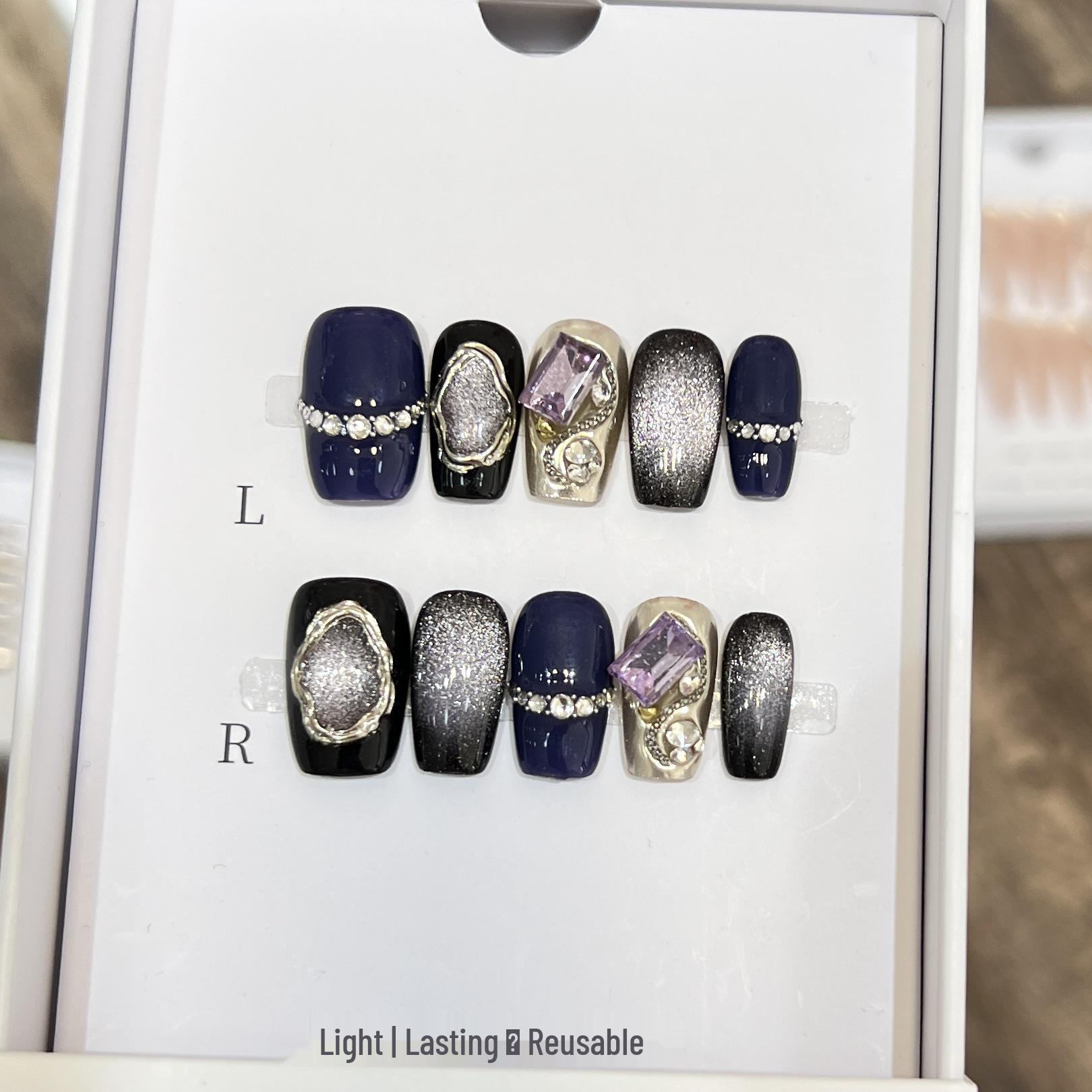 Dark Night Star Eyes: Handmade Press-On Nails - Sweet & Cool Cat Eye with Flashy Purple Diamond Removable Pieces Extra Small (XS)
Dark Night Star Eyes: Handmade Press-On Nails - Sweet & Cool Cat Eye with Flashy Purple Diamond Removable Pieces Extra Small (XS)
