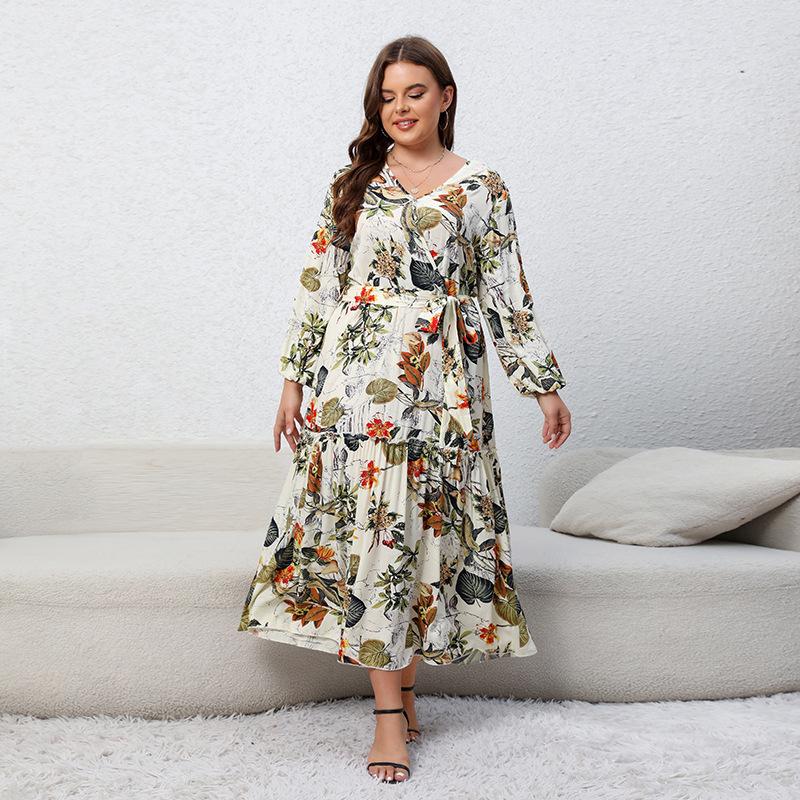 France Middle East hot sale, spring and autumn large size dress chiffon printing long sleeve V neck loose dress 4XL
France Middle East hot sale, spring and autumn large size dress chiffon printing long sleeve V neck loose dress 4XL