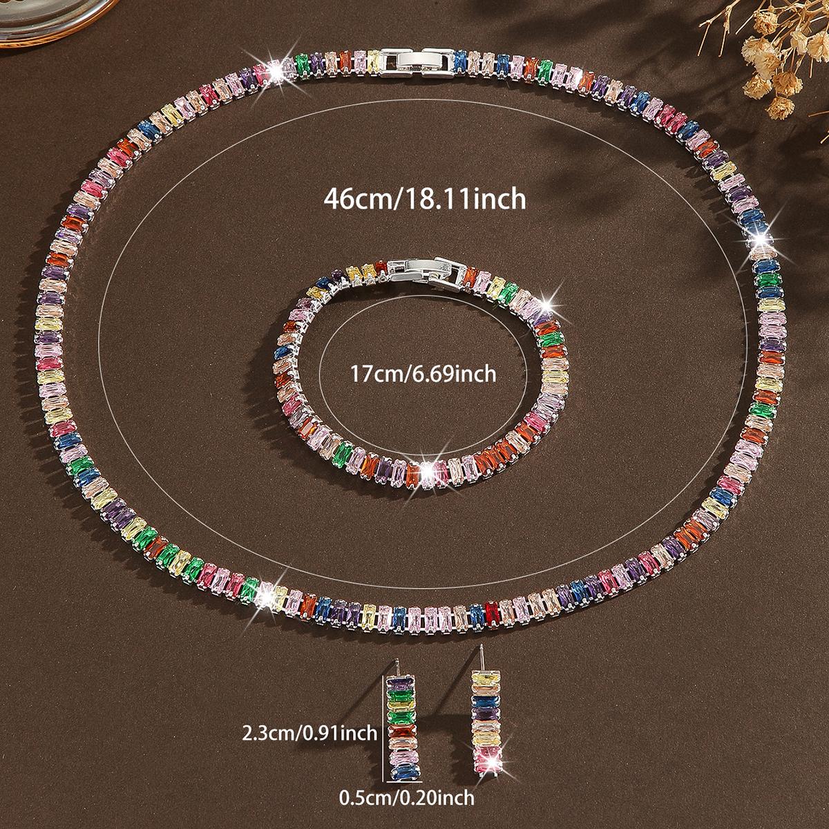3pcs Rainbow Zirconia Jewelry Set Women Colorful Tennis Necklace Bracelet and Earrings for Elegant Wedding Accessories 1 set 3 pieces
3pcs Rainbow Zirconia Jewelry Set Women Colorful Tennis Necklace Bracelet and Earrings for Elegant Wedding Accessories 1 set 3 pieces