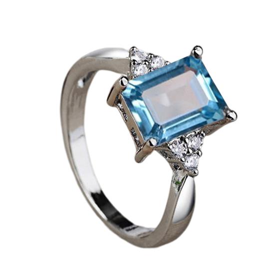 Кольцо Квадратный Горный Хрусталь Блестящий Долговечный Гипоаллергенный Украшение Износостойкий Искусственный Радуга US 8 светло-синий