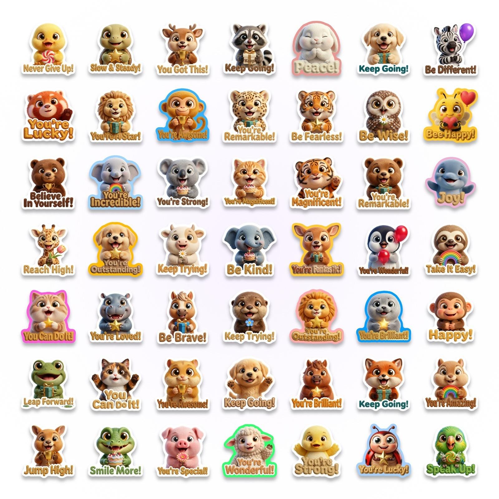 50 Pcs 3D Effect Cute Pet Positive Slogan Stickers, for Cup Notebook Phone Stationery Box Helmet Laptop Fridge Skate Decor Decal
50 Pcs 3D Effect Cute Pet Positive Slogan Stickers, for Cup Notebook Phone Stationery Box Helmet Laptop Fridge Skate Decor Decal