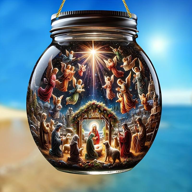 Mason Jar Hangings Decor, Jesus Nativity Scene Acrylic Sun Catcher - Vibrant Stained Glass-Style Window Hanging with Mary, Joseph & Youngsters Jesus 17*20cm
Mason Jar Hangings Decor, Jesus Nativity Scene Acrylic Sun Catcher - Vibrant Stained Glass-Style Window Hanging with Mary, Joseph & Youngsters Jesus 17*20cm