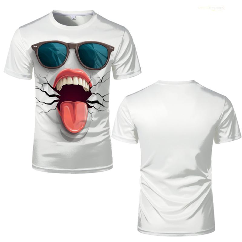 Футболка с ярким принтом в виде мультяшных губ и солнцезащитных очков - унисекс, модная белая футболка с коротким рукавом в стиле хип-хоп для мужчин 6XL