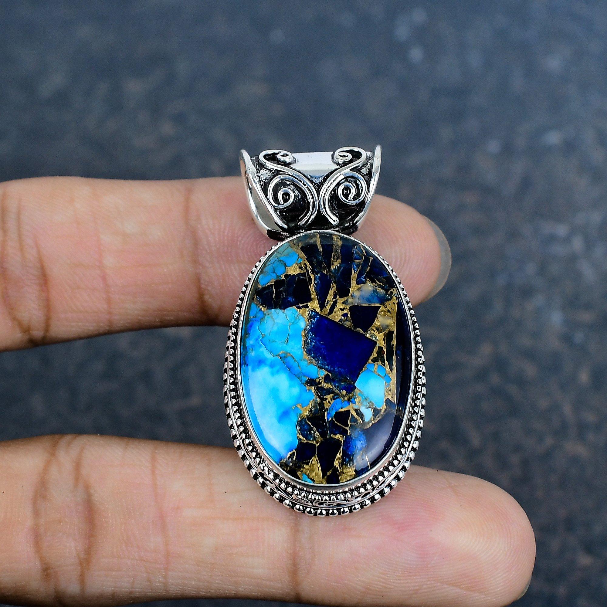 Медный Лазурит Бирюза Кулон с драгоценным камнем ручной работы, Кулон из стерлингового серебра 925 пробы, Антикварное украшение, Для подарка на помолвку 1.77 Inches синий
Медный Лазурит Бирюза Кулон с драгоценным камнем ручной работы, Кулон из стерлингового серебра 925 пробы, Антикварное украшение, Для подарка на помолвку 1.77 Inches синий