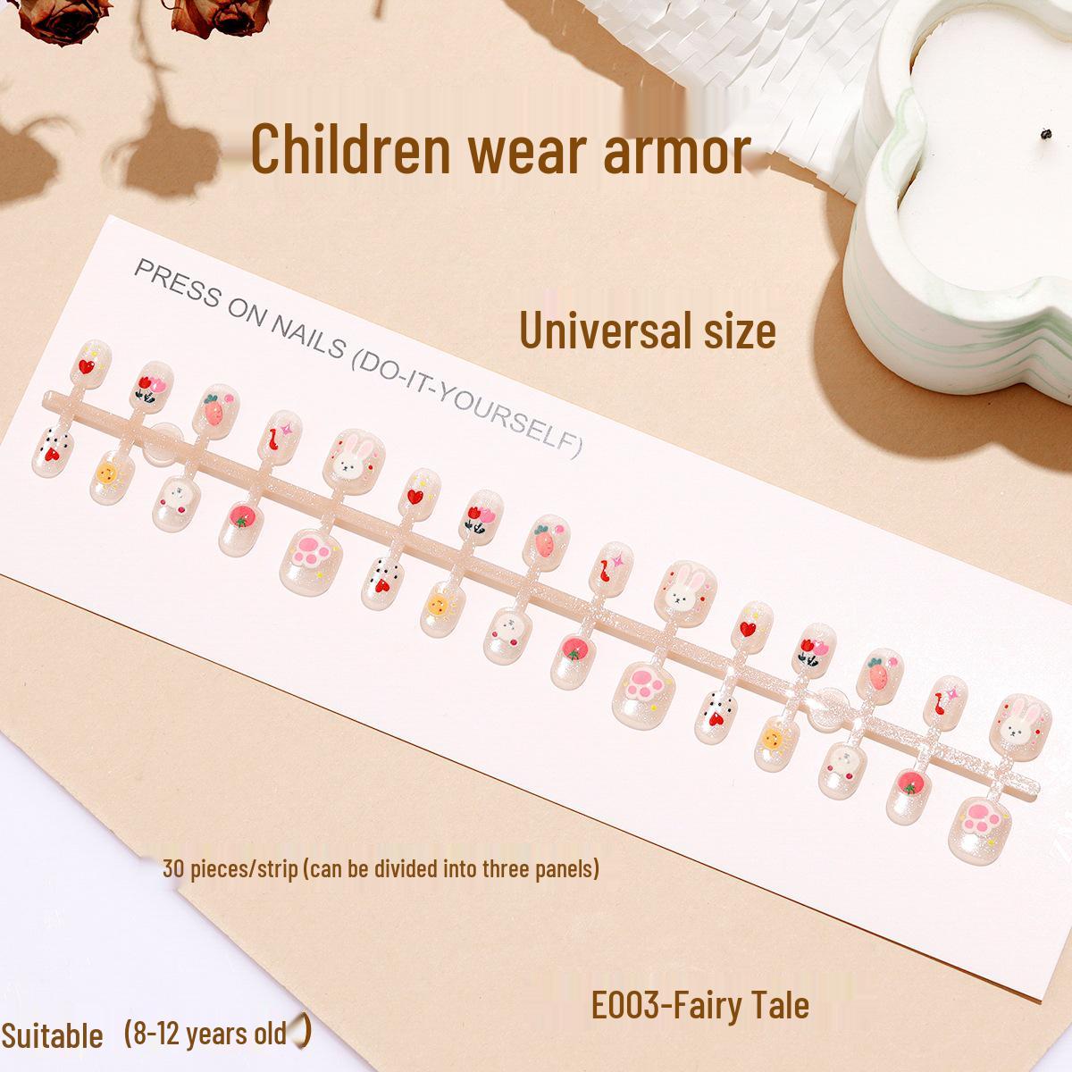 E003 Fairy Tale Kids 30-Piece Wearable Nails Set: Striped, Polka Dot, Rabbit, Cute Animal, and Cat Eye Cartoon Designs, Removable.
E003 Fairy Tale Kids 30-Piece Wearable Nails Set: Striped, Polka Dot, Rabbit, Cute Animal, and Cat Eye Cartoon Designs, Removable.