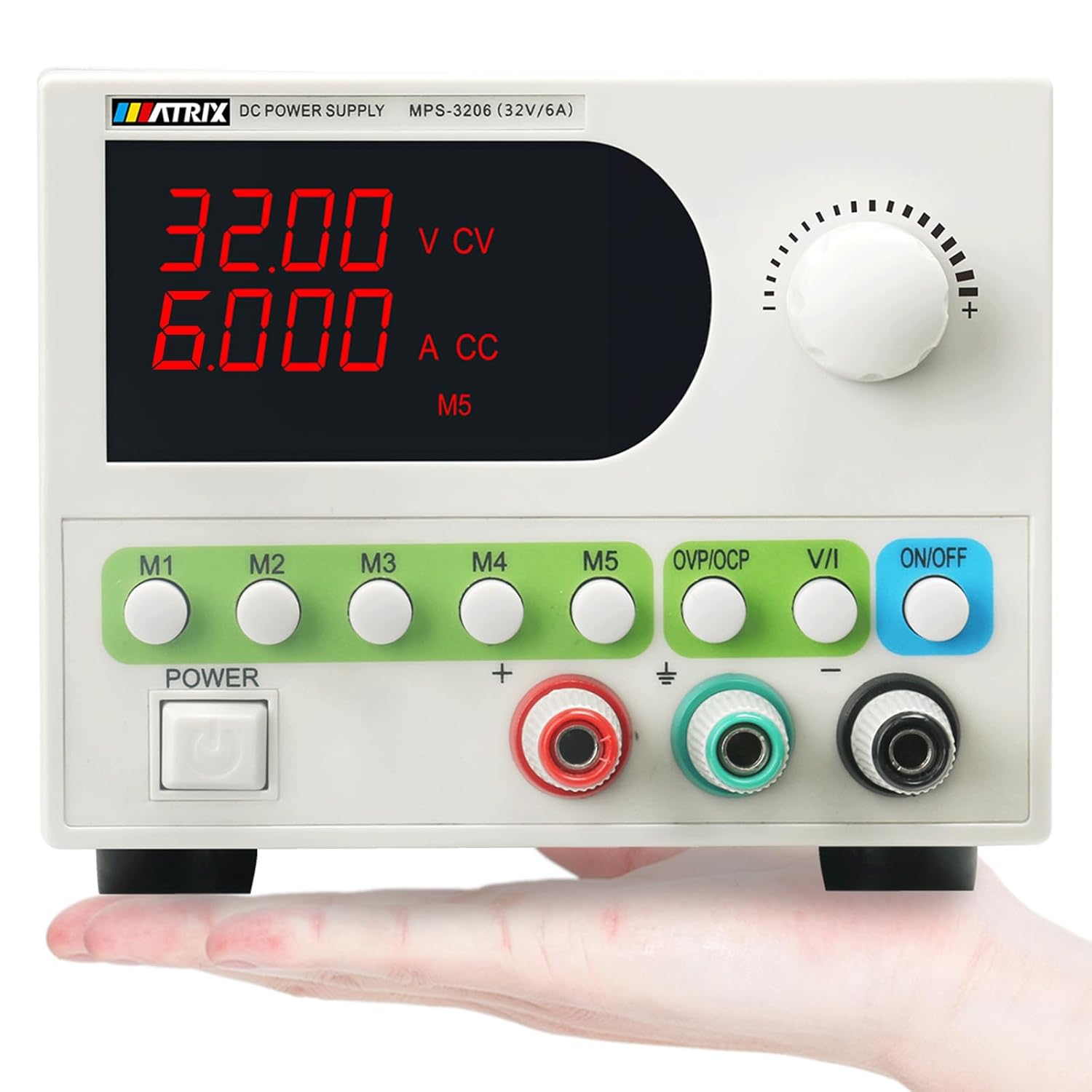 DC Power Supply 32V 6A Adjustable Bench Lab Supply with 4-Digit Display, Encoder Knob, Smart Fan, OCP/OVP/OTP
DC Power Supply 32V 6A Adjustable Bench Lab Supply with 4-Digit Display, Encoder Knob, Smart Fan, OCP/OVP/OTP
