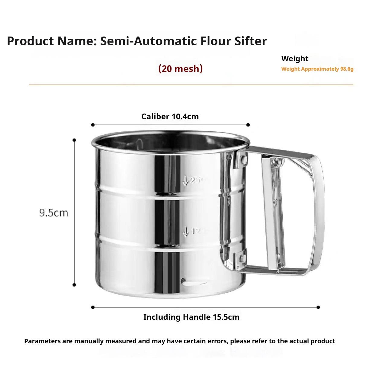 Flour sifter for baking cakes, pastries, pies, cupcakes and desserts, hand pressed powdered sugar sifter
Flour sifter for baking cakes, pastries, pies, cupcakes and desserts, hand pressed powdered sugar sifter