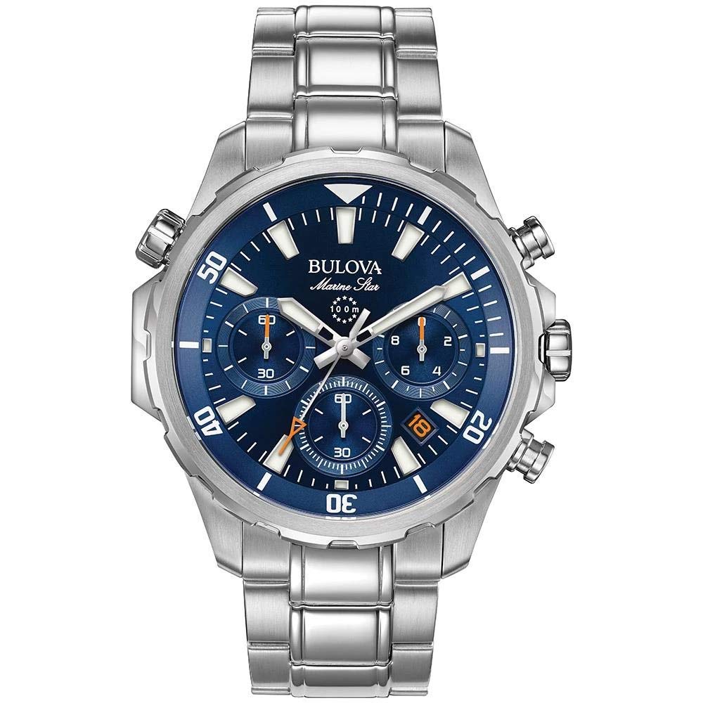 Чоловічий кварцовий годинник Bulova Marine Star серії B із 6 стрілками, хронограф із нержавіючої сталі, синій циферблат: 96B256
Чоловічий кварцовий годинник Bulova Marine Star серії B із 6 стрілками, хронограф із нержавіючої сталі, синій циферблат: 96B256