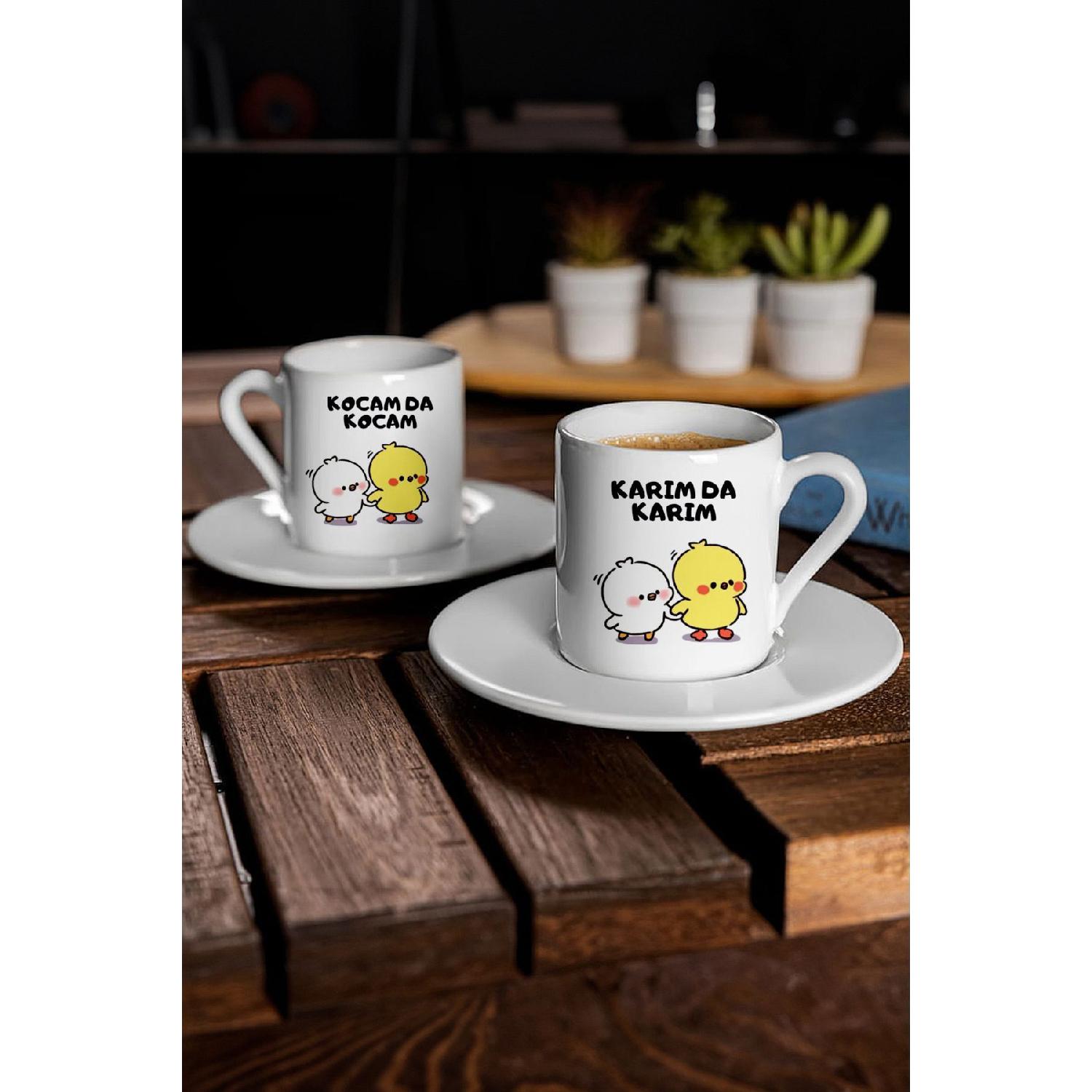 Набор кофейных чашек - написано моей женой и мужем - набор из 2 турецких кофейных чашек белый