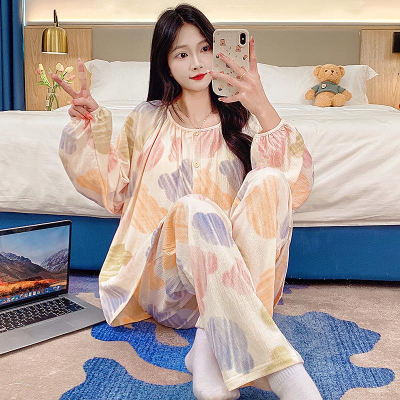 Pajamas women s spring and autumn new round neck cardigan with chest pad winter long sleeves trousers loungewear spot Xxxl recommends 80-90kg wear
Pajamas women s spring and autumn new round neck cardigan with chest pad winter long sleeves trousers loungewear spot Xxxl recommends 80-90kg wear
