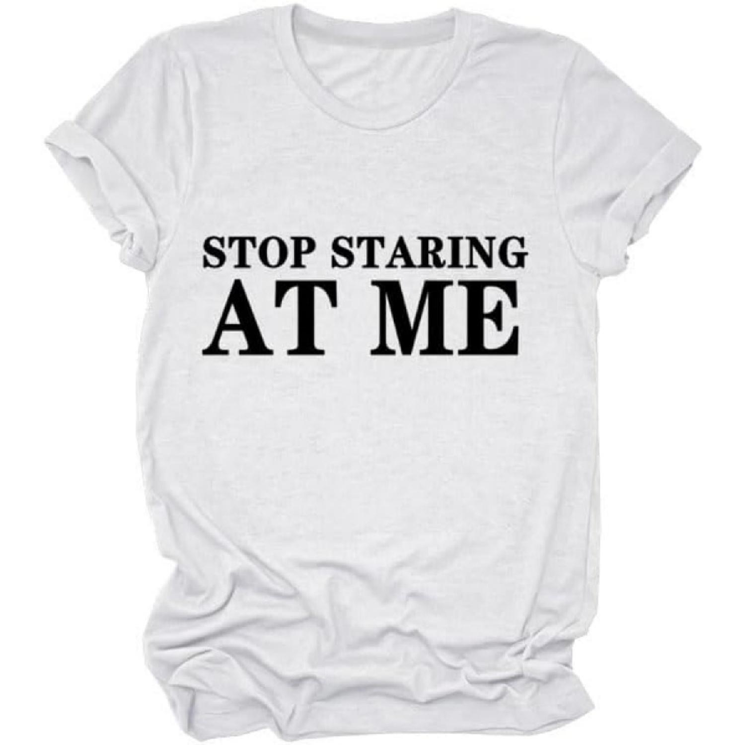 GAQEUWR Womens O-Neck Shirt, Stop Staring at Me Shirt, Casual Sarcastic Humor Graphic Letter Print Short Sleeve Tee Tops XXXXXL білий
GAQEUWR Womens O-Neck Shirt, Stop Staring at Me Shirt, Casual Sarcastic Humor Graphic Letter Print Short Sleeve Tee Tops XXXXXL білий