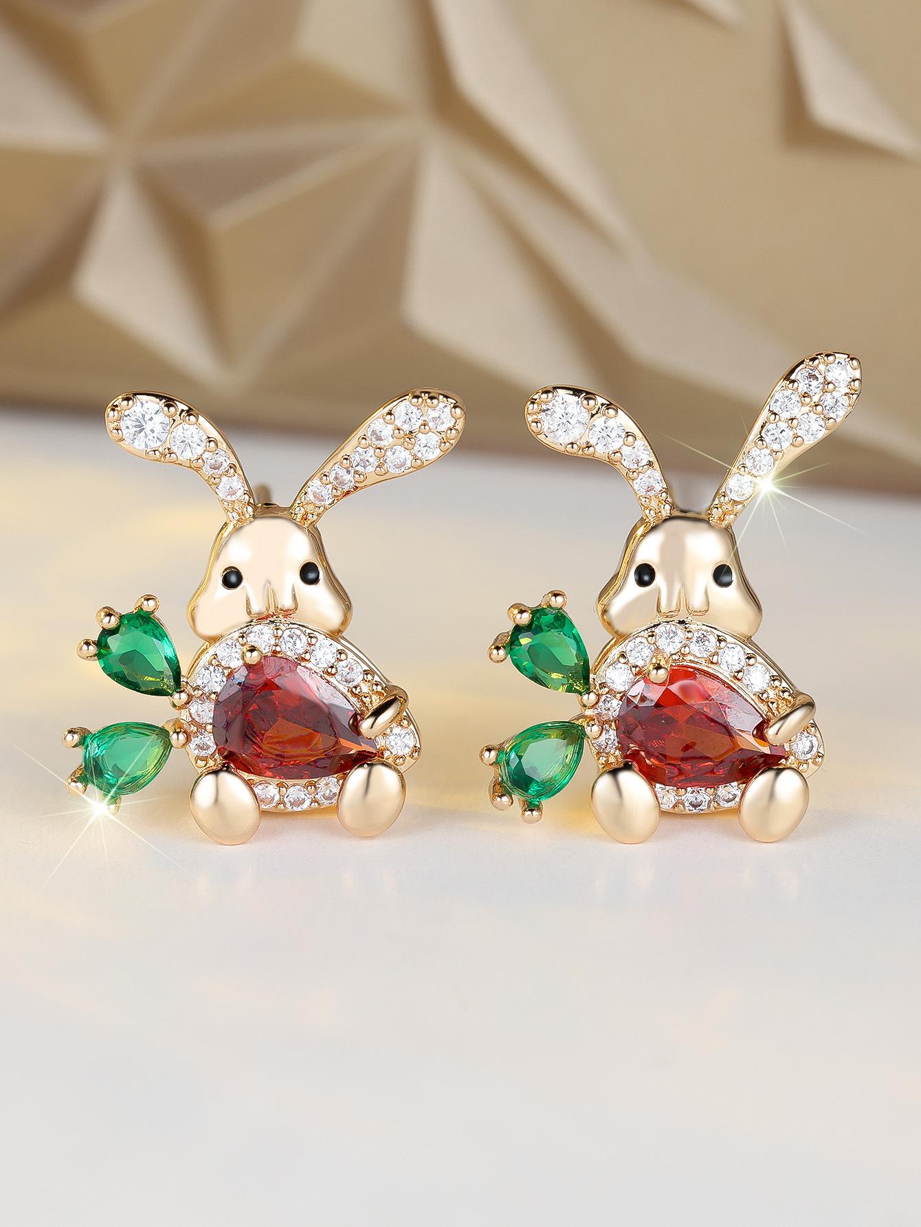 Hot-selling cute fun diamond-encrusted rabbit stud earrings, less heart animal shape sweet and cute style accessories
Hot-selling cute fun diamond-encrusted rabbit stud earrings, less heart animal shape sweet and cute style accessories
