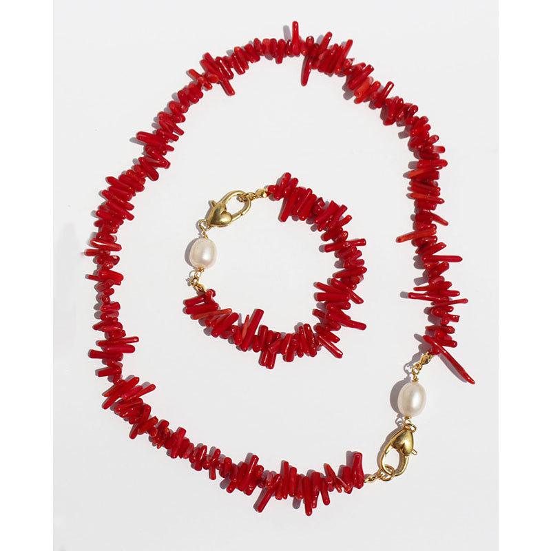 Baoli Red Mountain Coral Jewelry Set with Freshwater Pearls - Necklace, Bracelet, Earrings
Baoli Red Mountain Coral Jewelry Set with Freshwater Pearls - Necklace, Bracelet, Earrings