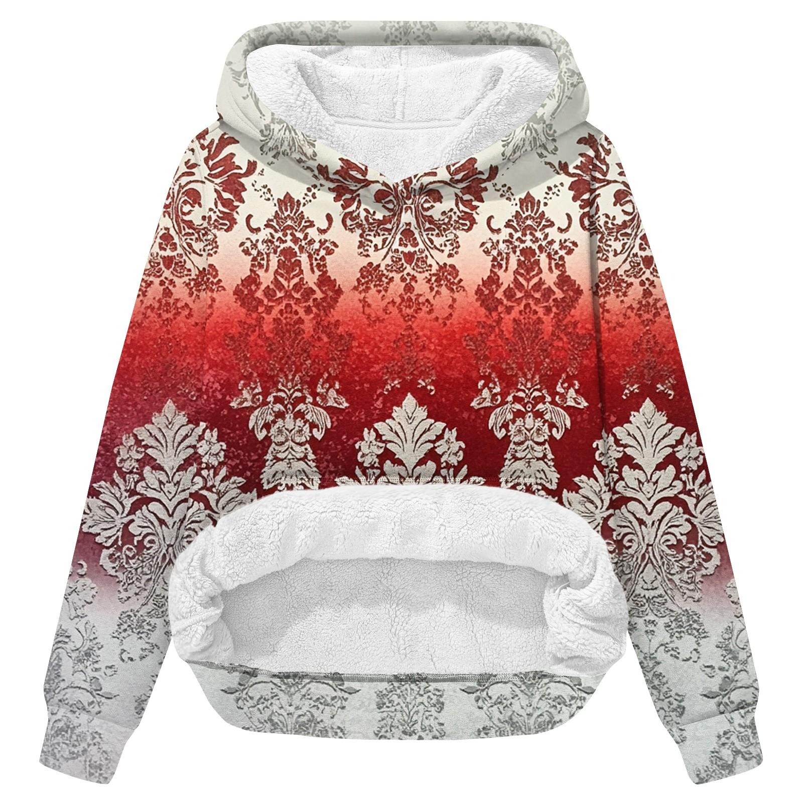 Женская зимняя повседневная модная толстовка с круглым вырезом и длинным рукавом из бархата с утолщенным капюшоном XL красный