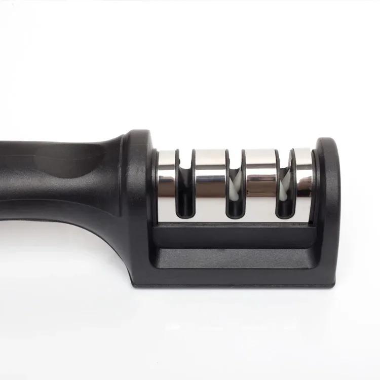 Кухонная 3-сегментная точилка для ножей, бытовая многофункциональная ручная трехцелевая черная точильный камень