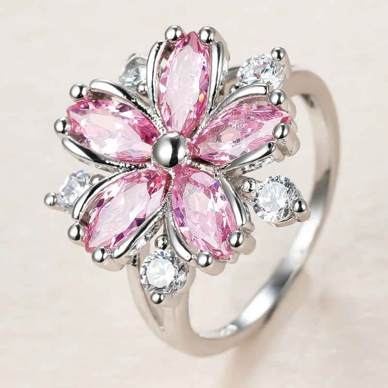 Cherry blossom pink zircon diamond flower ring simple niche creative design ring us size 6
Cherry blossom pink zircon diamond flower ring simple niche creative design ring us size 6