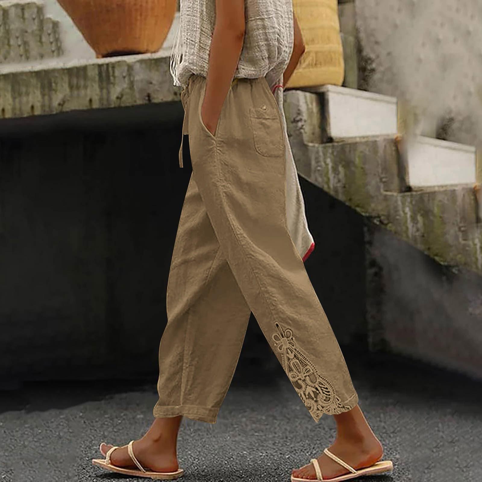 Жіночі повсякденні однотонні штани дев ятихвилинної довжини з мереживними вставками, високою посадкою, куліскою та кишенями S
Жіночі повсякденні однотонні штани дев ятихвилинної довжини з мереживними вставками, високою посадкою, куліскою та кишенями S