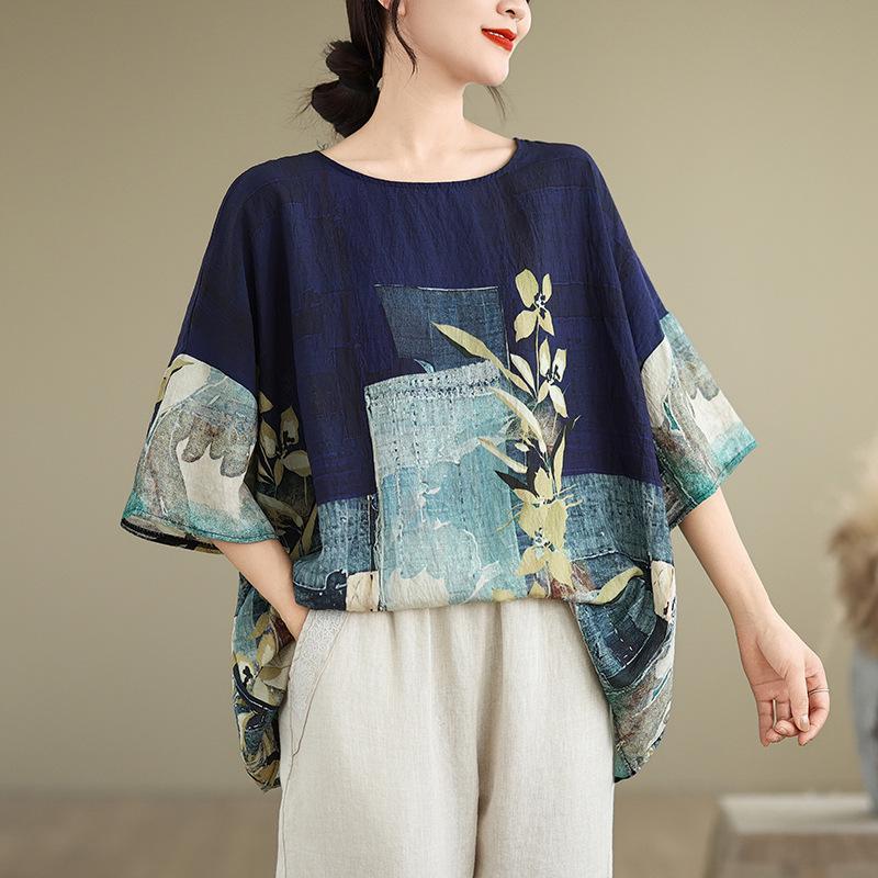 Футболка большого размера с круглым вырезом и рукавами «летучая мышь» из льна и хлопка в этническом стиле 2024 года One Size
Футболка большого размера с круглым вырезом и рукавами «летучая мышь» из льна и хлопка в этническом стиле 2024 года One Size