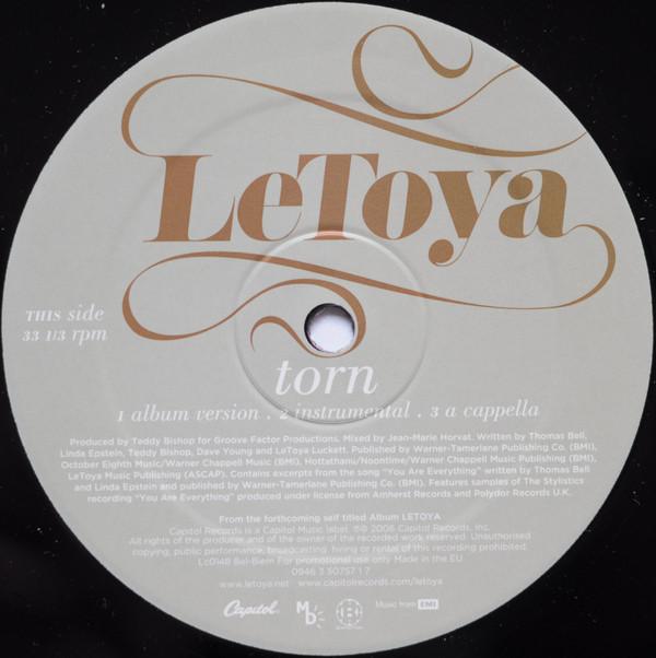 12inch Record LETOYA - Torn 094635075717 Capitol Records 2006 Europe Rap & Hip-Hop/R&B Used
12inch Record LETOYA - Torn 094635075717 Capitol Records 2006 Europe Rap & Hip-Hop/R&B Used